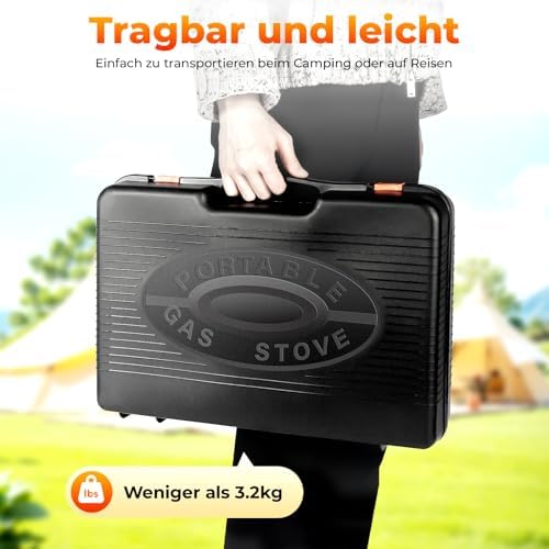 Portable Butane Gas Stove, Camping Stoves with Grilling Net & Carry Case, Outdoor Tabletop BBQ Grill Butane Camping Stove, Free Standing Dual Fuel for Camping, Traveling, Trekking