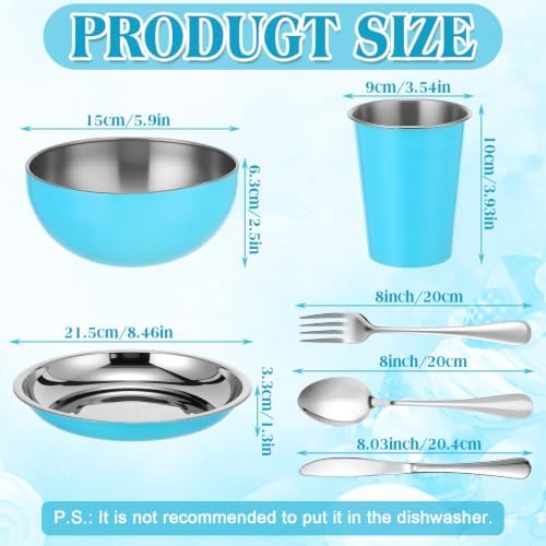 Jinei 24 Pcs Stainless Steel Camping Dinnerware Set for 4,Blue