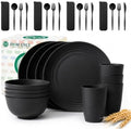 Homienly Plates and Bowls Sets 28 Pcs Black Wheat Straw Dinnerware Sets