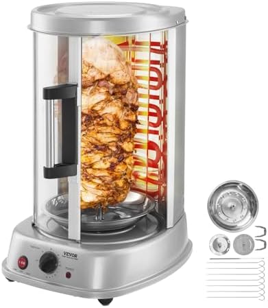 VEVOR Shawarma Grill Machine, Vertical Chicken Shawarma Cooker Machine Countertop, Electric Stainless Steel Broiler Gyro Rotisserie Oven Doner Kebab Machine, for Home Restaurant Kitchen Parties