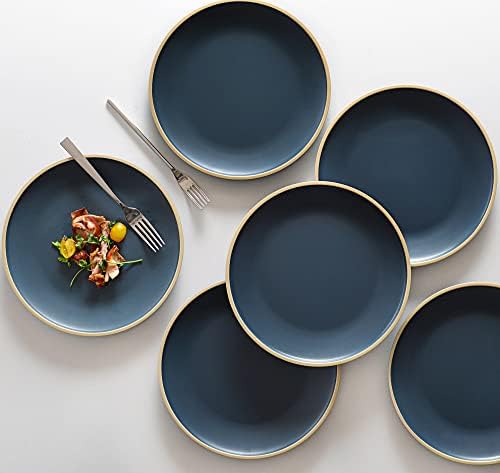 Melamine Dishes Sets of 6, Melamine Plates,10.5 Inch Dinner Plates, Outdoor Dinnerware Sets, Unbreakable, BPA Free, Dishwasher Safe, Blue