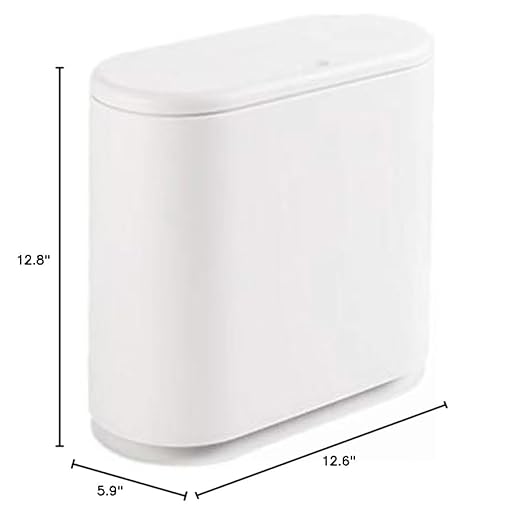 IEEK 12 Liter Rectangular Plastic Trash Can with Press Top Lid,White Modern Wastebasket Thin Trash Cans,3.2 Gallon Garbage Container Bin for Bathroom,Bedroom,Kitchen,Office and Powder Room