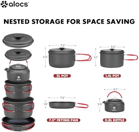 ALOCS Camping Cookware Set Camping Gear Compact Camping Pots and Pans Set