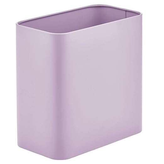 mDesign Metal Wastepaper Bin — Compact Rectangular Bathroom Bin — Rubbish Basket for Home and Office — Light Purple