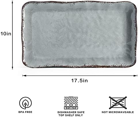 LEHAHA Melamine Crackled Rustic Serving Platter Set of 2, Rectangular Trays