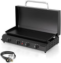 4 Burner BBQ Gas Griddle with Hood, 30 Inch Stainless Steel Portable Detachable Propane Griddle, 60,000 BTU Flat Top Grill with Lid for Camping, Black