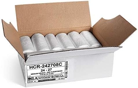 Aluf Plastics High Density Trash Bags, 12 Gallon, 1000 Count, 8 Micron (eq), 24" x 27", Clear, for Bathroom, Office, Industrial, Commercial, Janitorial, Municipal, Recycling