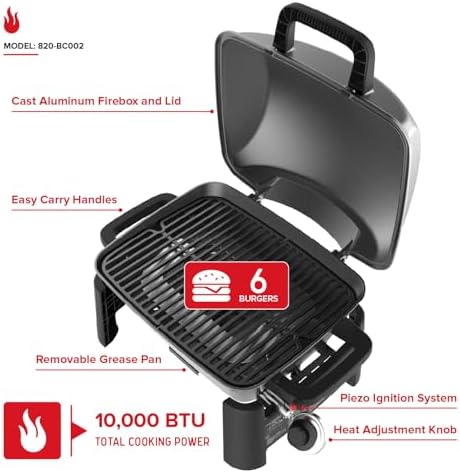 Nexgrill Tabletop 1 Burner Gas Grill, Compact with Cast Aluminum Frame