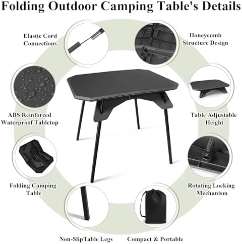 LiveGo Foldable Camping Table, Lightweight Folding Outdoor Table with Aluminum Legs, 2 in 1 Adjustable Height Portable Folding Table for Beach, Picnic, Grilling, Hiking & Fishing Indoor Outdoor