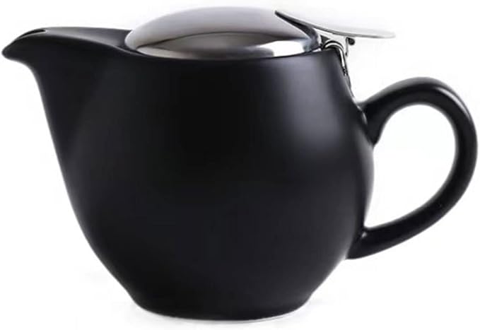 Small Ceramic Teapot With Stainless Steel Infuser, Heat Resistant, Perfect Tea Maker, Black, 350ml/12.0oz