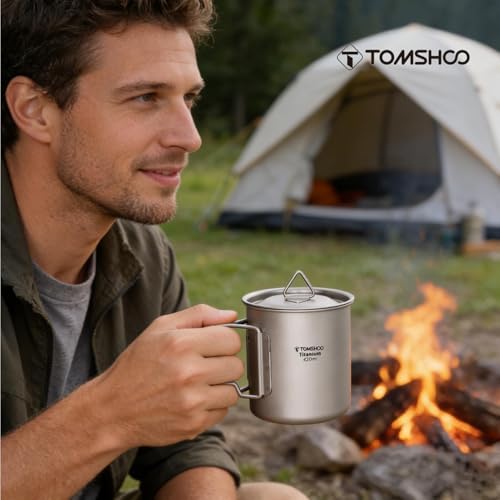 TOMSHOO 450ml/15oz Titanium Mug Camping Titanium Pot with Lid