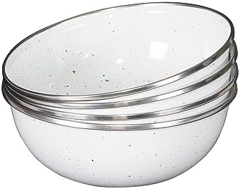 Stansport Deluxe 24-Piece Enamel Tableware Set - Enamel Plates and Bowls Lightweight and Durable Camp Dish Set for Camping and Backpacking Plates and Bowls for 4 People
