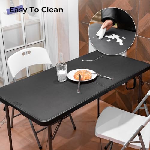 Folding Table 4 Foot,Portable Heavy Duty Plastic Utility Table,Black
