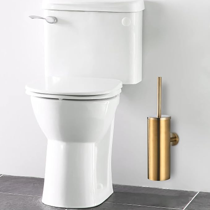 Toilet Brush with Holder for Bathroom Toilet Bowl Brush Holder Toilet Bowl Cleaner Brush Wall Mounted Toilet Brush Brushed Gold