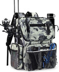 HXLGMD Fishing Backpack with Rod Holders, 43L Large Water Resistant Tackle Bag Storage Gear and Equipment with Cooler for Men Fishing, Camping, Hiking, Grey