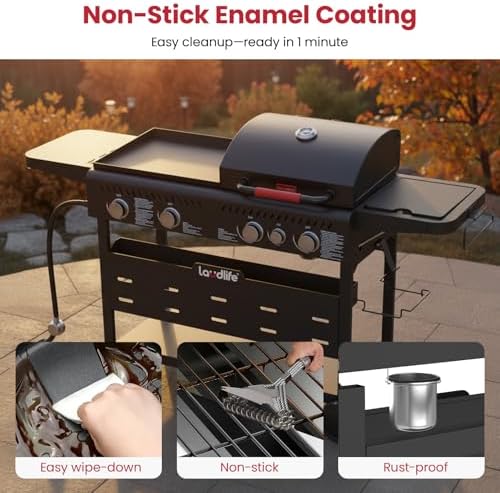 LAUDLIFE 5-Burner Propane Grill Griddle Combo with Side Burner