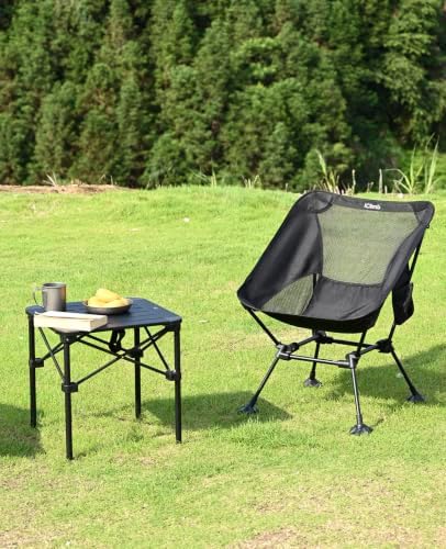 iClimb Lightweight Stable Alu. Folding Square Table Roll Up Top with Carry Bag for Camping Picnic Backyards BBQ Camp Kitchen (Black, S)