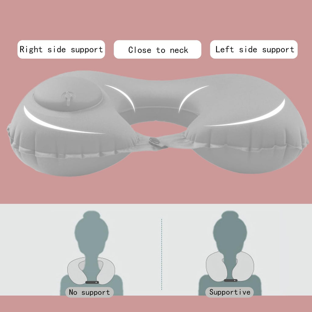Inflatable Travel Pillow for Sleeping Airplane - Inflatable Neck Pillow for Traveling on Plane, Press to Inflate,Portable Travel Neck Pillow with Carry Bag （Gray）