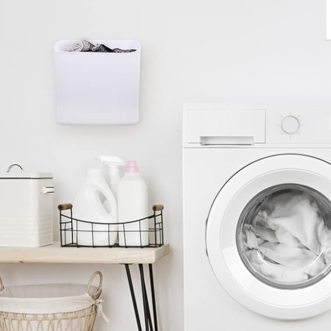 Picowe Magnetic Laundry Storage, Large Lint Holder Bin, Space-Saving Trash Container Hanging on Dryer, Washer or Wall Mount (Gray White)