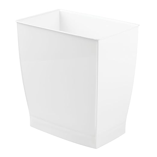iDesign,Plastic Spa Rectangular Trash, Waste Basket Garbage Can for Bathroom, Bedroom, Home Office, Dorm, College, 2.5 Gallon, White