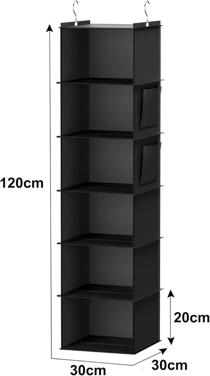 YOUDENOVA Hanging Closet Organizers and Storage, 6-Shelf Hanging Closet Shelves, Black