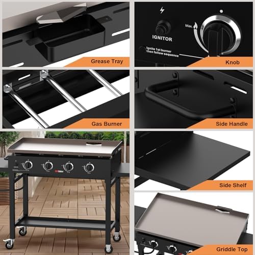 4-Burner Propane Gas Griddle, 60,000 BTU Flat Top Grill