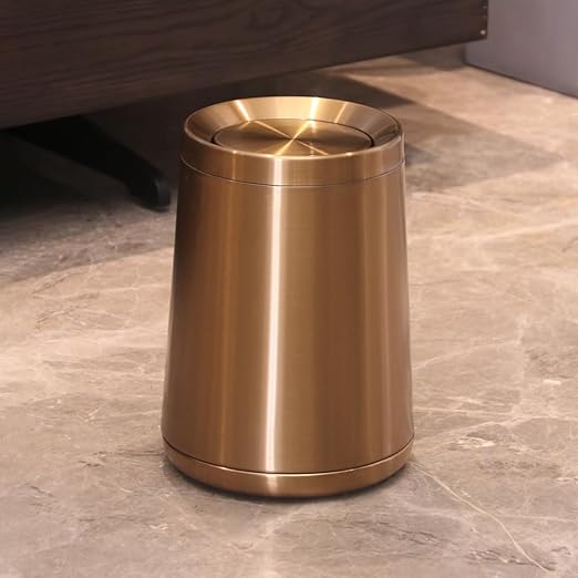 10 L/2.6Gallen,Swing Lid Gold Brass Trash Can,Brushed Nickel Garbage Can Bathroom with Flipping Lid,for Bathroom, Living Room,Bedroom,Hotel (Rose Gold)