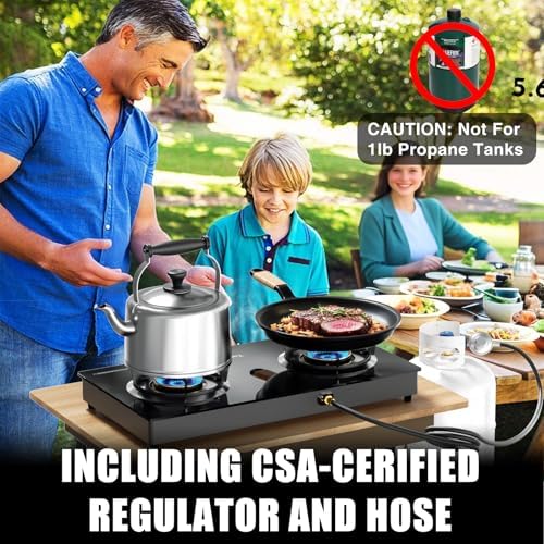 3 Burner Propane Stove 32,300 BTU High-Efficiency Tempered Glass Auto-Ignition Gas Burner Stove Top with CSA Hose for Outdoor RV Camping Emergency Cooking