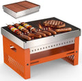 Portable Charcoal Grill, Small Tabletop BBQ, Foldable Mini Hibachi, Stainless Steel Camping Grill, Compact Outdoor Cooker for Picnic, Tailgating (Orange)