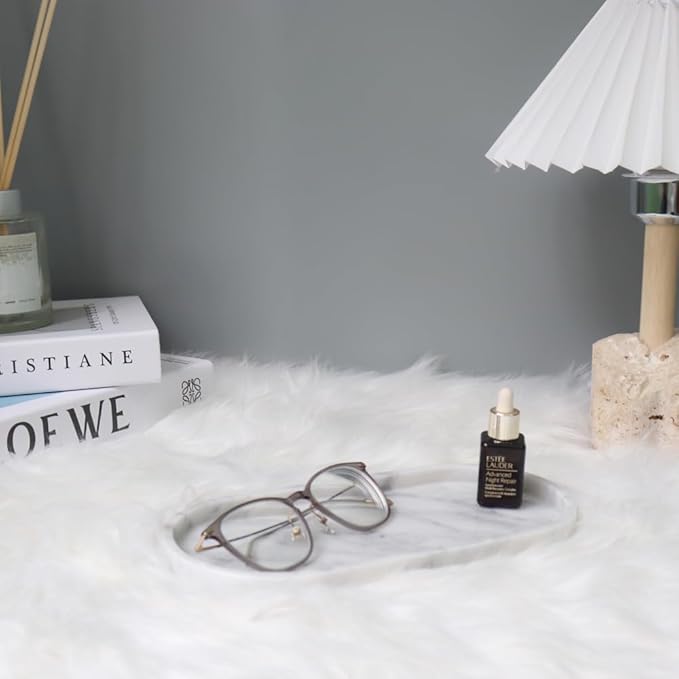 Natural Marble Tray, Oval Vanity Decorative Tray for Bathroom Counter, Countertop Stone Organizer, Catchall Tray for Kitchen, Perfume, Candles, Jewelry Dish Decorative Tray