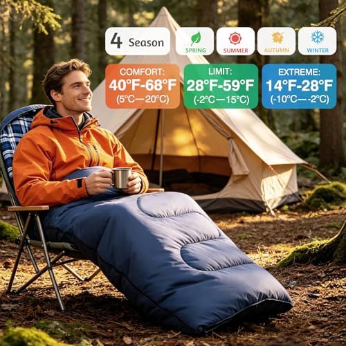 Uniqwamer Sleeping Bag for Adults Kids - 4 Seasons Cold & Warm Weather Flannel Camping Sleeping Bags, Lightweight & Waterproof 45°F Sleeping Bag for Camping Hiking Outdoor Travel