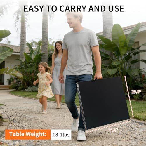 Folding Camping Table, Black Aluminum Frame,3-Position Adjustable Height,Lightweight Carry Handle, Portable for Travel, Camping Outdoor Use, 6FT x 2FT(X-Large), Black