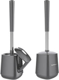 SetSail Toilet Brush and Holder 2 Pack, Self Closing Lid Toilet Bowl Brushes Holder and Extra Long Handle Ventilated Toilet Brush Set for Bathroom Cleaning, Nylon Bristles, Grey