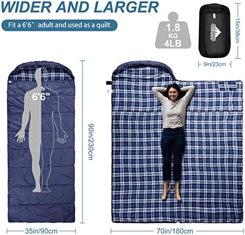 Cotton Flannel Sleeping Bag for Adults, Lightweight Sleeping Bag