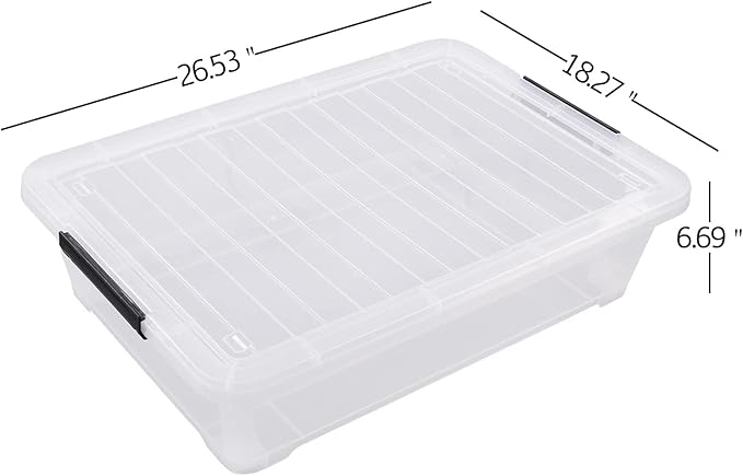 40 Quart Clear Plastic Underbed Storage Container, Wheeled Latching Storage Box for Shoes, Bags, Clothes, Set of 3