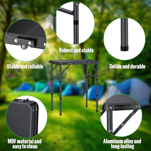 GARLLEN 2ft Folding Camping Table 22.8"x15.7" 3-Height Adjustable Max 27.5"