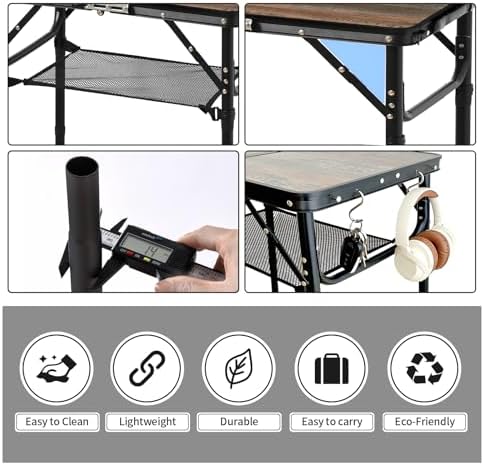 Folding Picnic Table 2ft Portable Camping Table Adjustable Heights