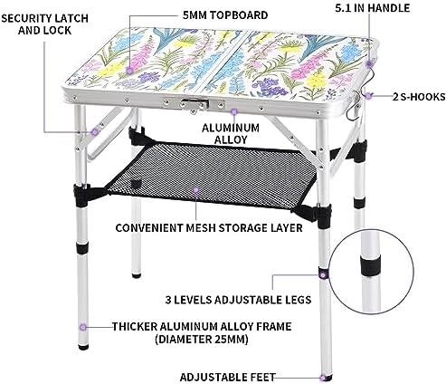 Yriuat Folding Camping Table 2ft Portable Picnic Table, Blooming Floral