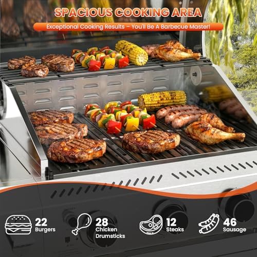COWSAR Premium 3-Burner 34,000 BTU Propane Gas Grill with Side Burner