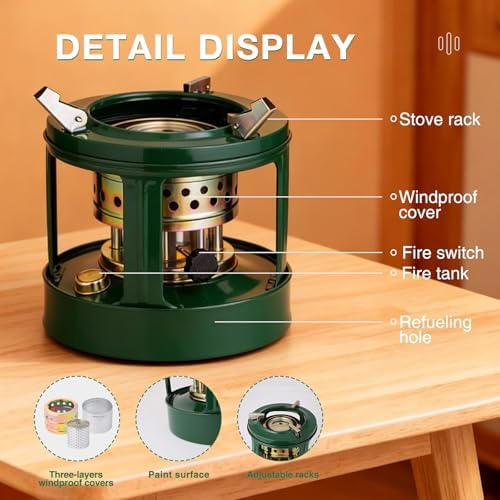 Portable Kerosene Camping Stove - Durable Iron Construction for Backpacking, Hiking & Outdoor Cooking (round)