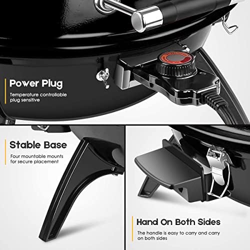 Electric BBQ Grill Techwood 15-Serving Outdoor Electric Grill for Party, Patio & Backyard, Double Layer Design, Portable Removable Stand Grill, 1600W (Countertop Black BBQ Grill)