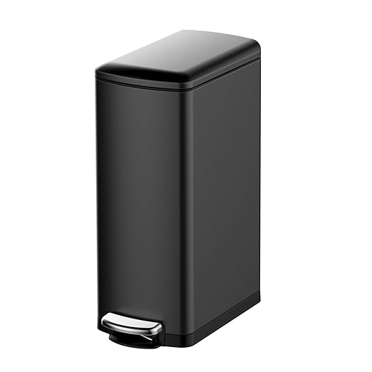 30 L Kitchen Step Trash Can, 8 Gallon Narrow Stainless Steel Waste Bin with Soft-Close Lid, Rectangle Rubbish Bin with Removable Inner Bucket for Bathroom, Dining Room, Living Room
