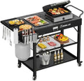 Grill Cart, 19 inch,3 Tier Foldable Grill Table with Wheels 500 Lb