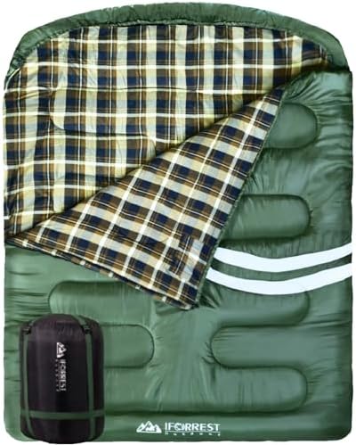 IFORREST Cotton Flannel Double Sleeping Bag for Adults - 10°F 2 Person Extra-Wide & Warm Cold Weather Camping Bed - Queen Size XXL