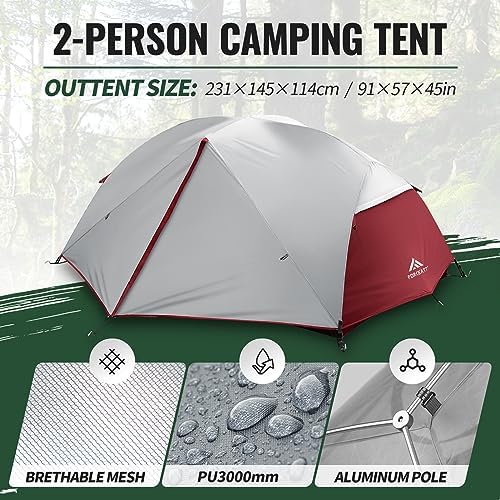 Forceatt Tent for 2 and 3 Person is Waterproof and Windproof, Camping Tent for 3 to 4 Seasons,Lightweight Aluminum Pole Backpacking Tent Can be Set Up Quickly,Great for Hiking