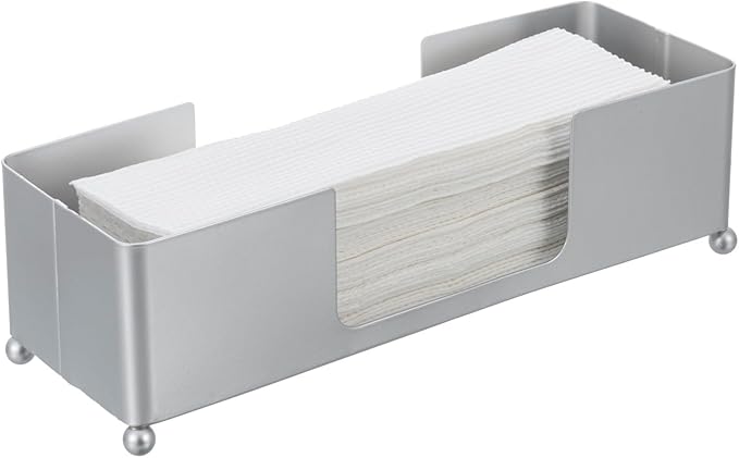 MyGift Paper Towel Holder, Modern Silver Tone Metal Tabletop Paper Dispenser, Commercial Folded Paper Tray for Guest Bathroom
