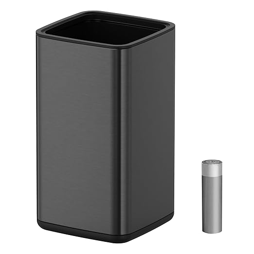Mbillion 3.2 Gal (12L) Stainless Steel Open - Top Trash Can with Removable Inner Bucket - Sleek Metal Waste Basket for Bathroom Office, Brushed Black