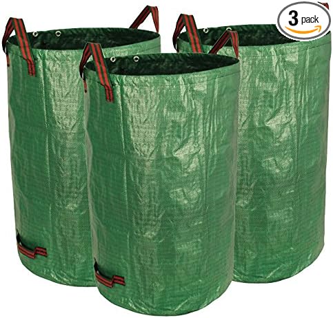 Gardzen 3-Pack 32 Gallon Yard Waste Bags, Reusable Heavy Duty Collapsible Garden Leaf Bags with Plastic Ring, Stand-Up Yard Waste Bin for Leaves, Lawn Debris & Grass Clippings