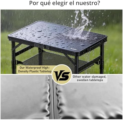 Anbte 2 ft Small Folding Table, 3 Adjustable Height for Camping, 23" X 16"