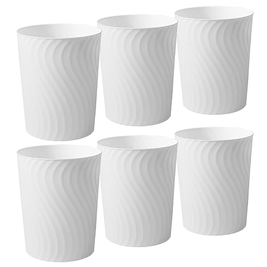 YGJT Small Trash Can, 6 Pack 1.8 Gallons Bathroom Trash Can, Slim Waste Basket, Round Garbage Can, Plastic Trash Bin for Kitchen, Dorm, Bedroom, Office, Living Room, Study, Compact Spaces(White)